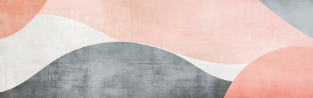 Gentle curved lines in pastel peach and gray blend harmoniously, offering a soothing visual experience perfect for contemporary interior decor. Ideal for creating a serene atmosphere.の素材