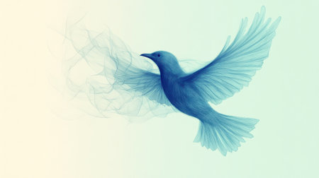 A gentle pencil drawing showcases a bird silhouette, its wings elegantly spread and merging with a soft, ethereal mist. The tranquil colors create a calming effect.の素材