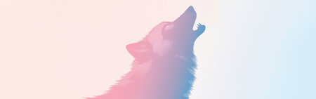 A wolf's soft silhouette dominates the scene while it howls against a gentle pastel background. This ethereal moment captures the spirit of the wild during twilight hours.の素材