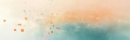 Featuring a blend of soft pastel amber and teal grid fragments, this artwork creates a serene atmosphere, perfect for contemporary home decor or artistic backgrounds.の素材
