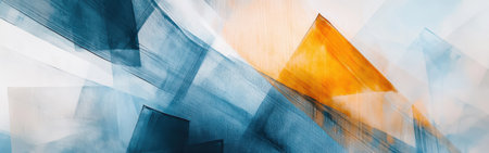 Intricate pencil strokes form an abstract artwork featuring flowing shapes and bold contrasts between orange and blue. This dynamic composition captivates with its energy and depth.の素材