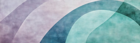 Soft, flowing shapes in muted teal and lavender merge harmoniously to create an abstract composition, evoking a sense of tranquility and modernity in design.の素材