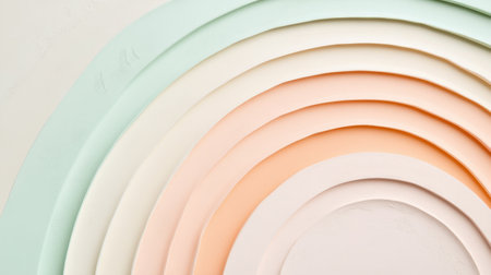 Soft pastel mint and peach arcs gracefully overlap, forming a gentle and soothing composition. The delicate layers bring a sense of tranquility and warmth to the space.の素材