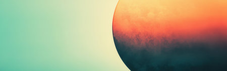 A minimalist gradient circle shifts from warm hues of orange and pink to calming blue and green tones. This artistic representation blends color seamlessly, evoking tranquility.の素材