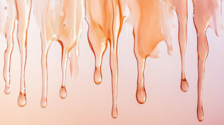 Soft, muted peach drips cascade down with elegant pencil strokes, showing the intricate detailing and fluid movement of the artwork, inviting admiration for its delicate beauty.の素材