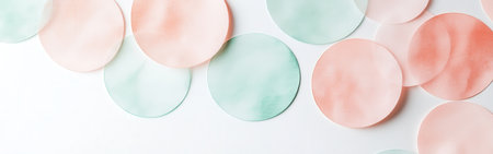 Soft pastel circles in shades of pink and green are arranged in a minimalist design, showing delicate pencil strokes that create a serene atmosphere ideal for artistic projects.の素材