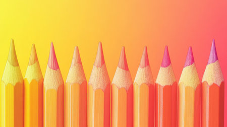 Collection of pastel-colored pencil strokes arranged in a gradient. Each pencil features a distinct shade, creating a harmonious blend of warm colors.の素材