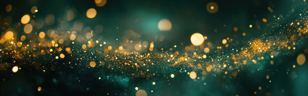Radiant golden bokeh lights dance across a deep backdrop, creating an enchanting and magical atmosphere. The soft glow transforms the space into a dreamlike setting.の素材