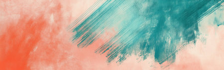 Soft, blended pencil strokes in vibrant gradients of teal and coral create an expressive abstract artwork. The texture and colors evoke a serene and artistic atmosphere.の素材