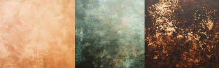 The composition features rich earthy bokeh tones blending copper gold and deep forest green, evoking a warm, serene ambiance ideal for creative projects and backgrounds.の素材