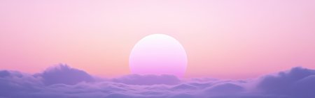 A beautiful gradient of pastel lavender and pink fills the sky as the sun rises. Soft clouds float beneath, creating a serene and tranquil early morning atmosphere.の素材
