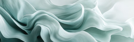 Soft pencil strokes in pastel mint and gray create flowing waves that gently blend into negative space, evoking tranquility and calmness in the viewer.の素材