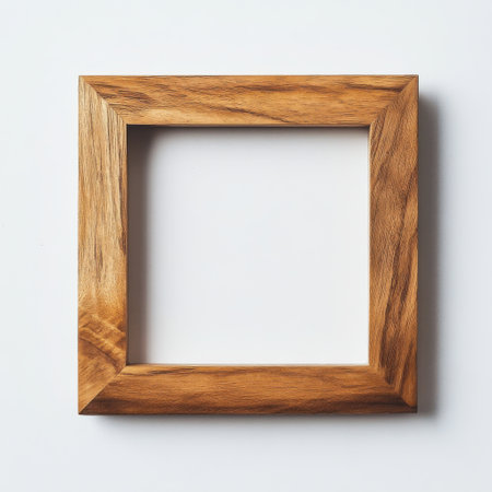 A polished wooden picture frame crafted from natural materials sits against a plain background. Its sleek edges and smooth finish highlight its minimalist charm, suitable for various decor styles.の素材