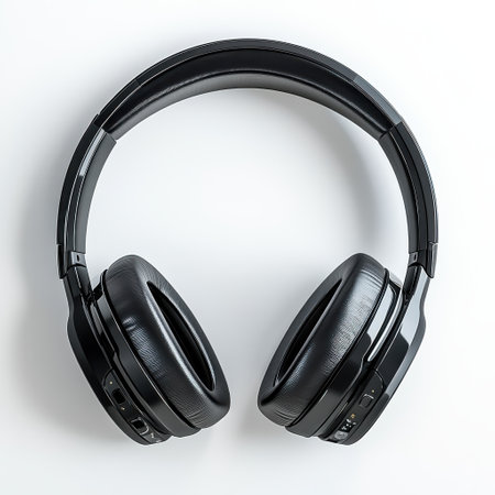 Innovative noise-canceling headphones rest on a clean surface, ideal for music lovers seeking an escape from distractions while enjoying their audio. Perfect for travel or daily commutes.の素材