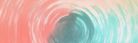 Dynamic pencil strokes intertwine in a circular pattern, blending pastel tones of pink and green. This artwork evokes a sense of movement and harmony through its abstract design.の素材