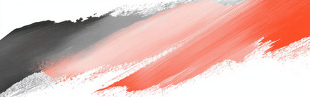 This artwork features a dynamic interplay of negative space and bold brush strokes, blending shades of black, gray, and coral to create a vivid abstract composition that captivates attention.の素材