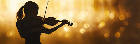 A skilled musician plays the violin gracefully, silhouetted against a dreamy watercolor background. The soft hues create a magical atmosphere, enhancing the emotional performance.の素材