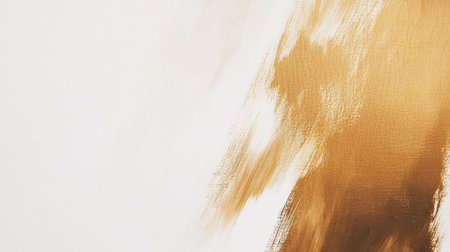 Soft strokes of muted gold gracefully merge with a white background, showing a minimalist approach ideal for contemporary interior design and art appreciation in serene spaces.の素材