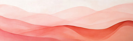 An abstract composition showcases a harmonious blend of soft waves created with a single-tone approach. The warm hues of pink and coral evoke a serene atmosphere, inviting calm reflection.の素材