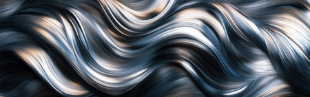 Soft, cool-toned waves undulate gracefully, showcasing shades of midnight with subtle highlights. The composition evokes a sense of calm and fluidity in the flowing texture.の素材