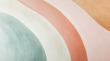 Soft pastel arcs in various hues flow gracefully across the canvas, blending seamlessly together and creating an inviting and calming atmosphere.の素材