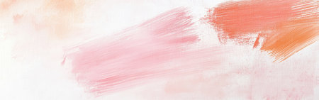 Soft pink and orange brush strokes create a calming effect on a pristine white canvas, inspiring creativity and inviting artistic exploration in a tranquil environment.の素材