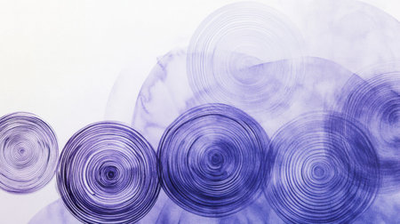 Delicate pencil strokes form a gradient of circles in shades of blue and purple. This composition highlights fluidity and movement, offering a calming and artistic experience.の素材