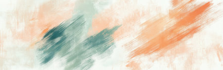 Soft strokes in pastel mint and peach create a soothing abstract design, evoking tranquility. The gentle colors blend harmoniously, illustrating artistic expression and beauty.の素材