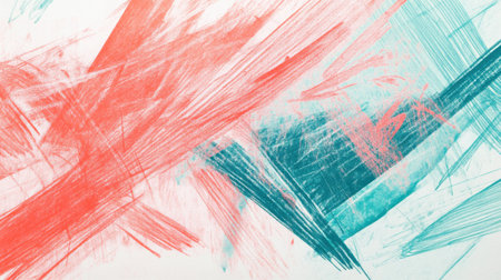 Bold pencil strokes in contrasting colors form an abstract composition, showing the interplay of hues with a lively, energetic quality. The artwork captivates with its unique texture and movement.の素材