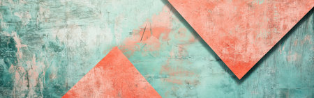 Geometric shapes in mint and coral tones blend together in abstract strokes, highlighting an artistic exploration of color and form that invites visual engagement and reflection.の素材