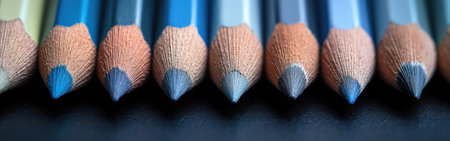 Soft gray pencil strokes create a gentle gradient, highlighting the intricate texture and rich colors of the pencil tips. The arrangement invites exploration and artistic expression.の素材