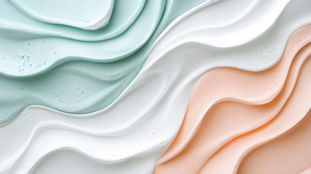 Delicate pencil strokes create a serene white composition with ripples of pastel teal and peach. The harmonious arrangement evokes tranquility and elegance in soft tones.の素材