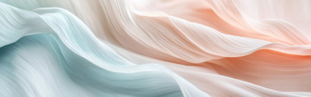 The artwork presents a white minimalist composition with soft, fluid pencil strokes creating ripples in pastel teal and peach tones. The gentle arrangement evokes tranquility and warmth.の素材