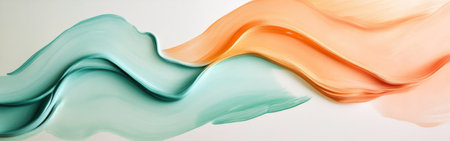 Softly flowing pencil strokes in mint and peach hues blend harmoniously, creating a tranquil visual experience that enhances a minimalist environment.の素材