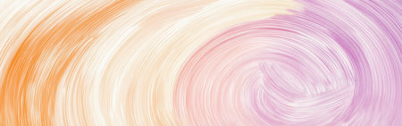 Vibrant strokes blend in a circular motion, transitioning from warm oranges to soft pinks and pale purples, representing artistic creativity and fluidity.の素材