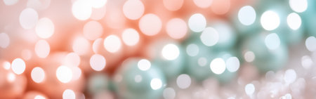 A subtle blend of mint green and peach creates a soothing gradient filled with shimmering bokeh lights, invoking a calm and serene atmosphere perfect for various creative uses.の素材