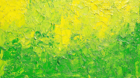Vivid colors create an energetic backdrop, where textured strokes of yellow and green blend harmoniously, evoking a sense of nature and vitality.の素材