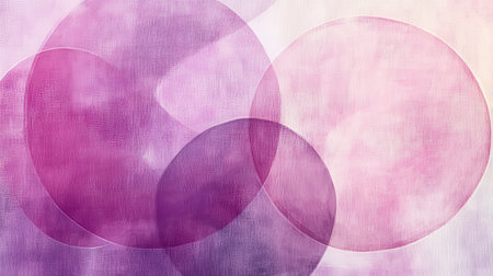 Soft pastel circles in shades of pink and purple overlap, creating a serene and harmonious visual. This abstract composition evokes a sense of calm and creativity.の素材