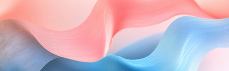 Delicate arcs in pastel coral and blue blend harmoniously to create an abstract artwork that evokes calmness and tranquility, perfect for modern decor and design.の素材
