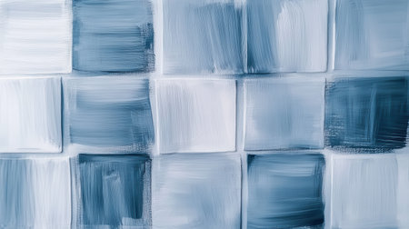 Intricate pencil strokes form a captivating grid of assorted blue and white fragments. The interplay of light and dark creates depth and texture, inviting contemplation of artistic design.の素材