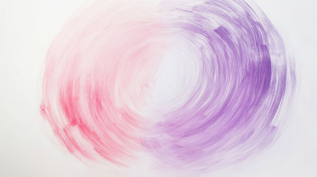 Swirls of pink and purple pencil strokes intertwine on a blank canvas, showing a smooth and gentle gradient. This artwork emphasizes color blending and circular motion.の素材