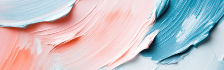 Swirling strokes of soft pastel blue and pink blend together, showing an abstract design. This artwork would enhance any creative project with its soothing colors and texture.の素材