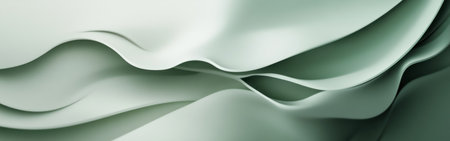 Layered flowing shapes in muted mint tones create an abstract design that evokes a sense of calm and tranquility, perfect for contemporary art and decor.の素材