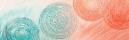 A backdrop created with abstract pencil strokes displays various circular patterns in soothing colors, merging greens and oranges for an artistic and elegant feel, perfect for creative projects.の素材