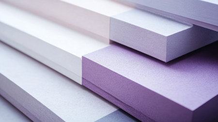 Soft pastel layers in lavender and gray seamlessly merge, forming a tranquil arrangement that adds elegance to any space. This display showcases serene color transitions.の素材