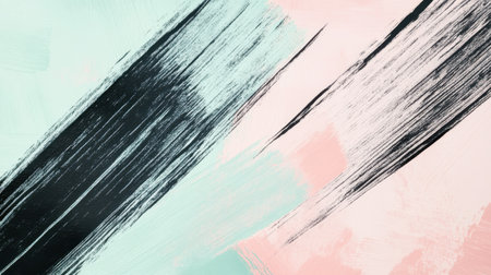 Subtle pencil strokes create a graceful gradient in muted mint and blush pink, highlighted by bold dark accents that bring depth and sophistication to the composition.の素材