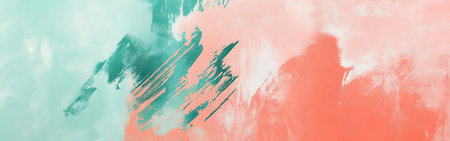 Coral and mint uneven blotches blend harmoniously, showing a dynamic and abstract design. This artwork adds a touch of elegance and color to contemporary spaces, enhancing the atmosphere.の素材