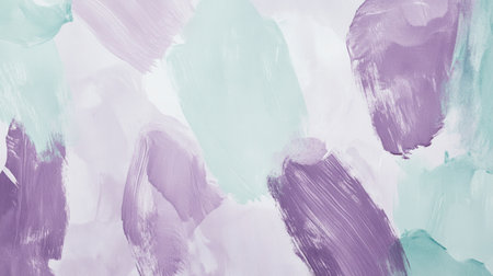 Soft pastel strokes in lavender and mint collide against a subtle backdrop, creating an abstract expression of calmness and tranquility. The art emanates a soothing atmosphere, perfect for reflection.の素材