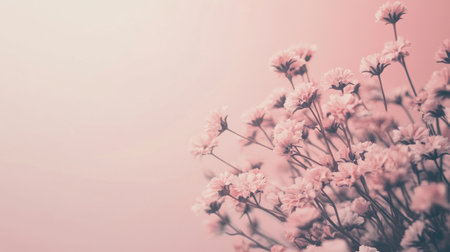 A cluster of delicate flowers stands out against a muted pink background, evoking tranquility and beauty. This setting is ideal for relaxation or meditative activities.の素材