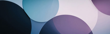 An abstract design features overlapping circles in various cool tones, creating a minimalist yet visually engaging composition. The combination of shapes emphasizes harmony and balance.の素材